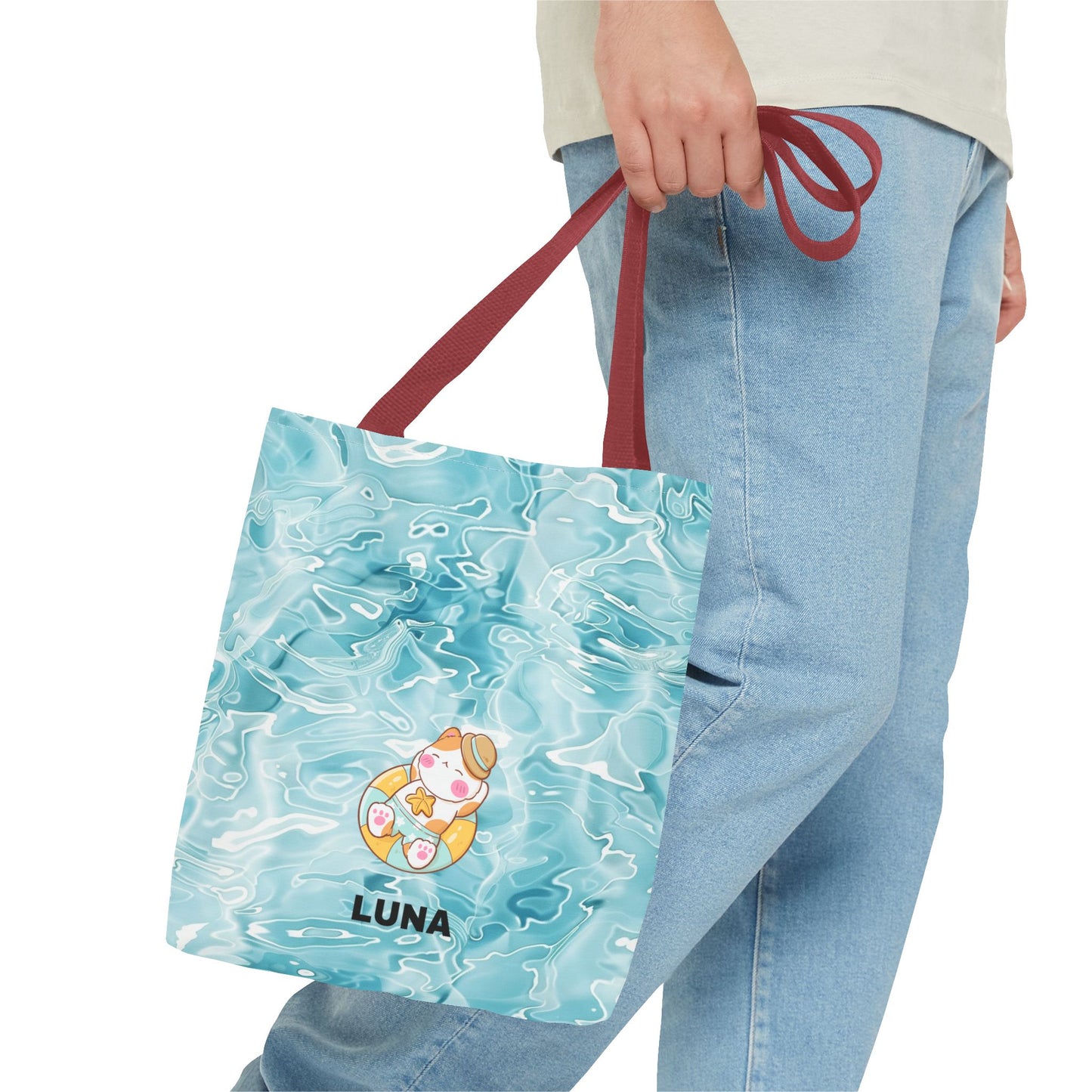 Personalized Name Cute Cat Float Ocean Starry Sky Tote Bag