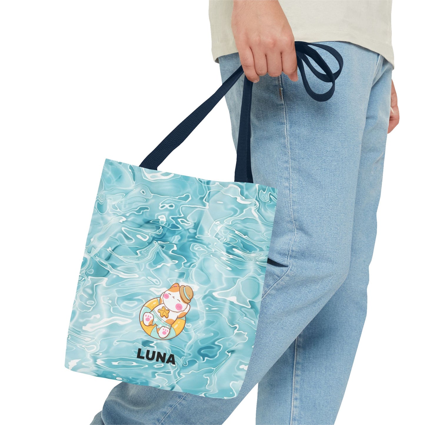 Personalized Name Cute Cat Float Ocean Starry Sky Tote Bag