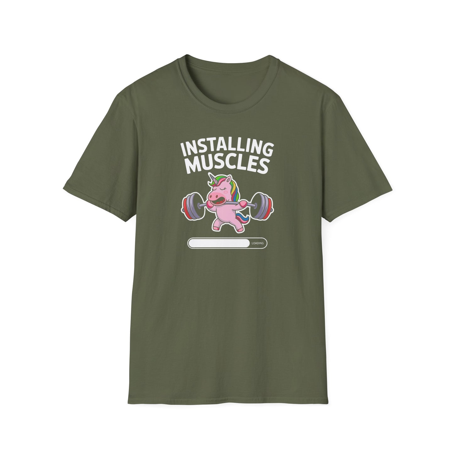 Unicorn Weightlifting 'Installing Muscles' Memes T-Shirt