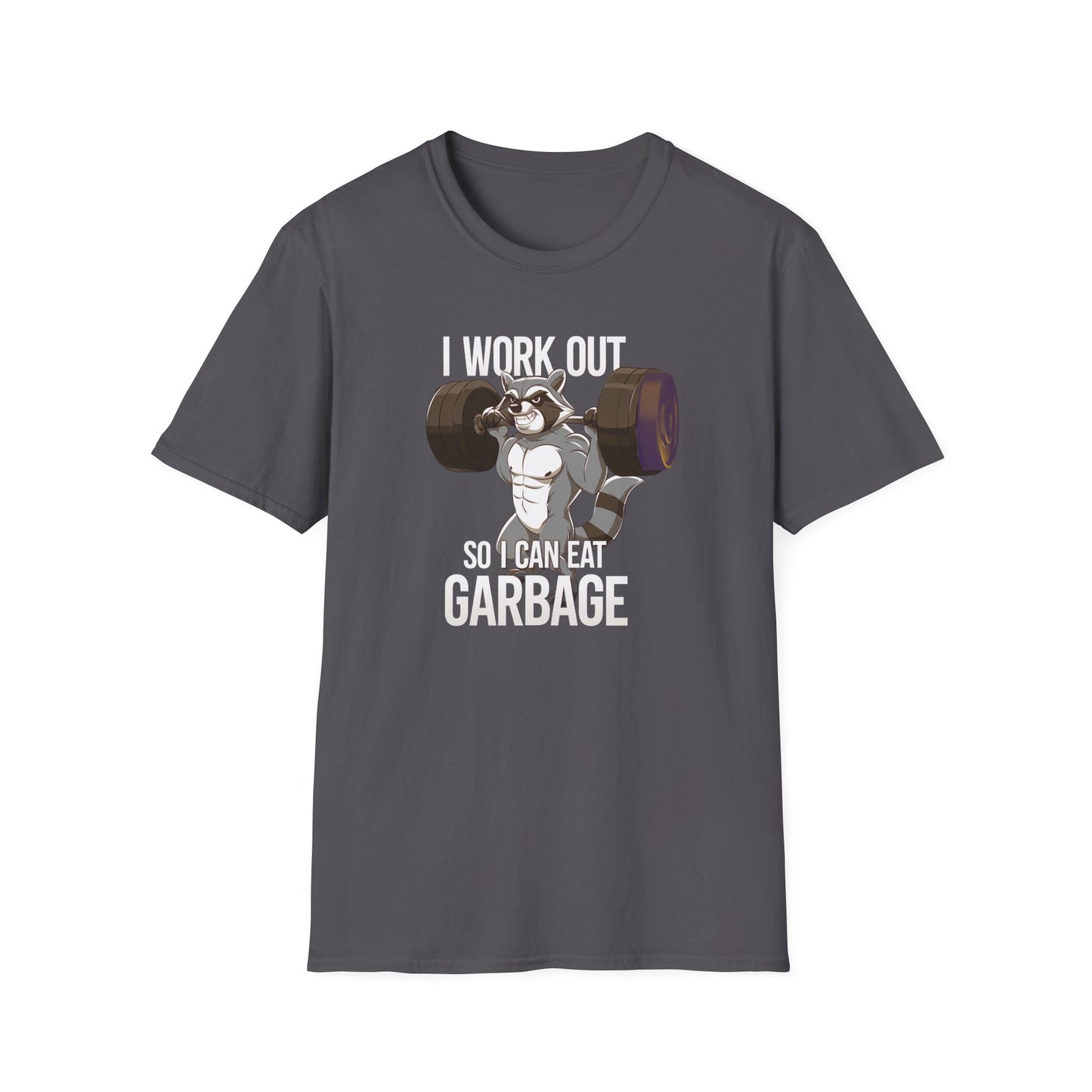 "I Work Out So I Can Eat Garbage" Racoon Weightlift Funny Memes T-Shirt