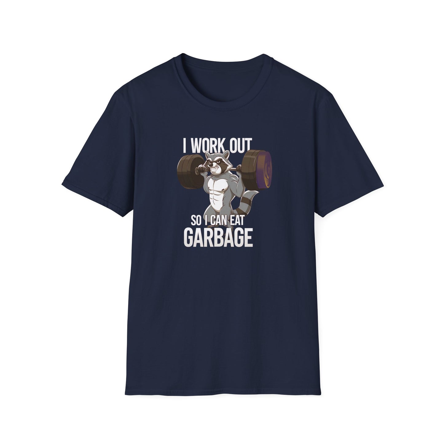 "I Work Out So I Can Eat Garbage" Racoon Weightlift Funny Memes T-Shirt