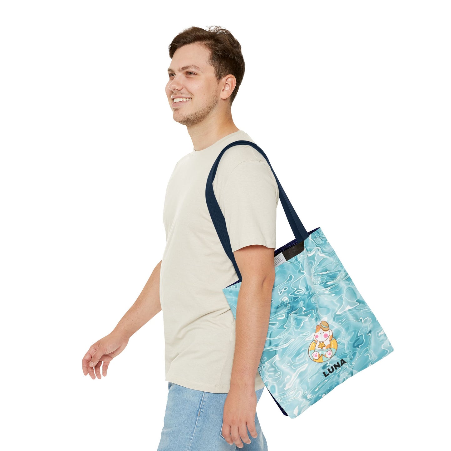 Personalized Name Cute Cat Float Ocean Starry Sky Tote Bag