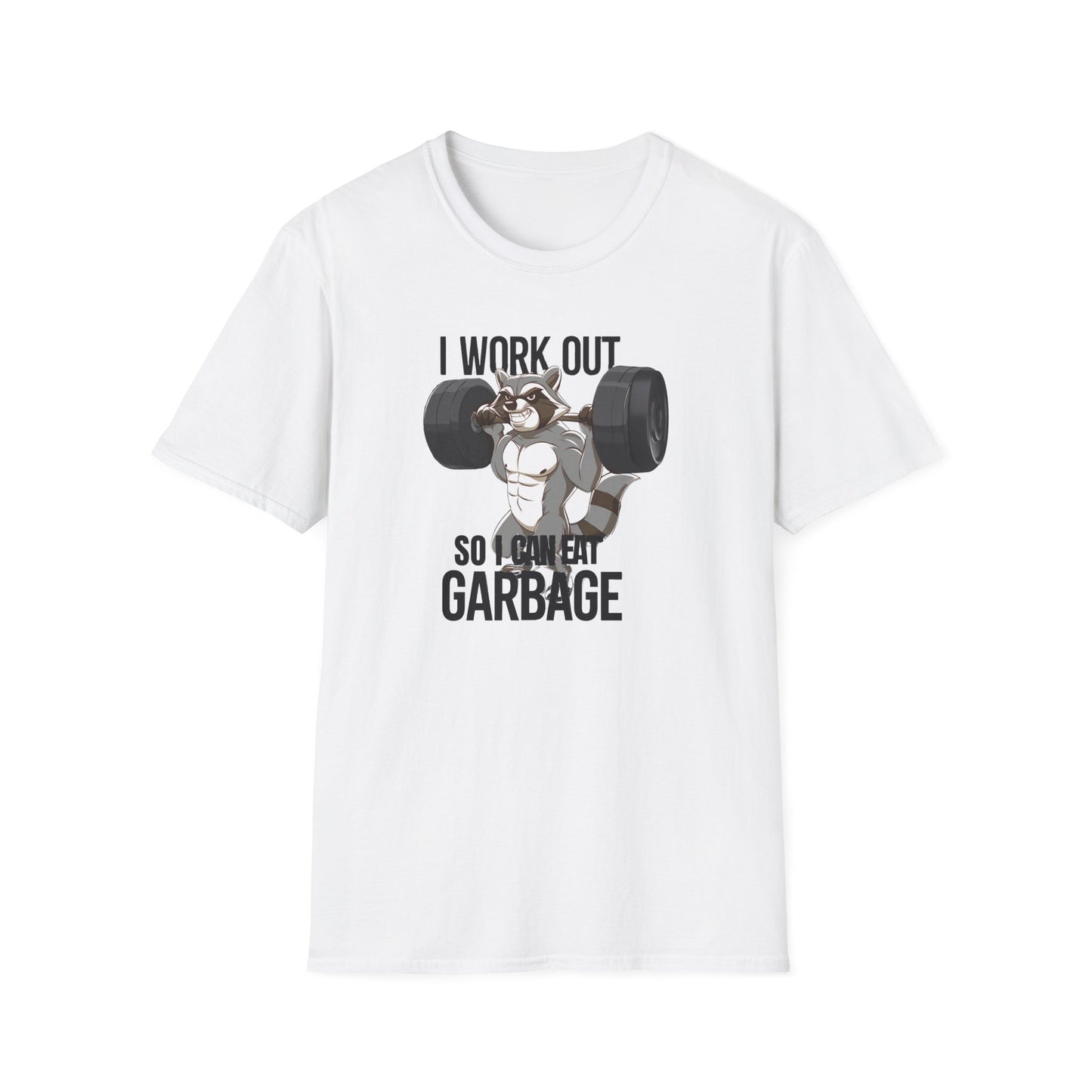 "I Work Out So I Can Eat Garbage" Racoon Weightlift Funny Memes T-Shirt
