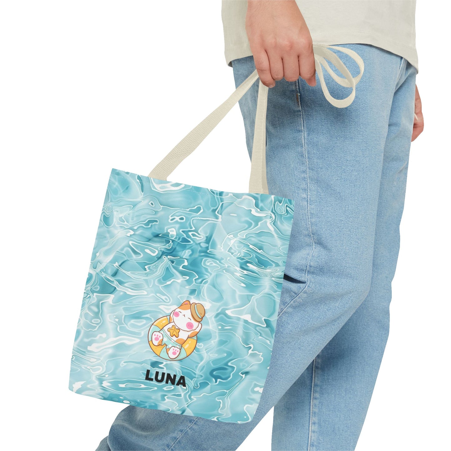 Personalized Name Cute Cat Float Ocean Starry Sky Tote Bag