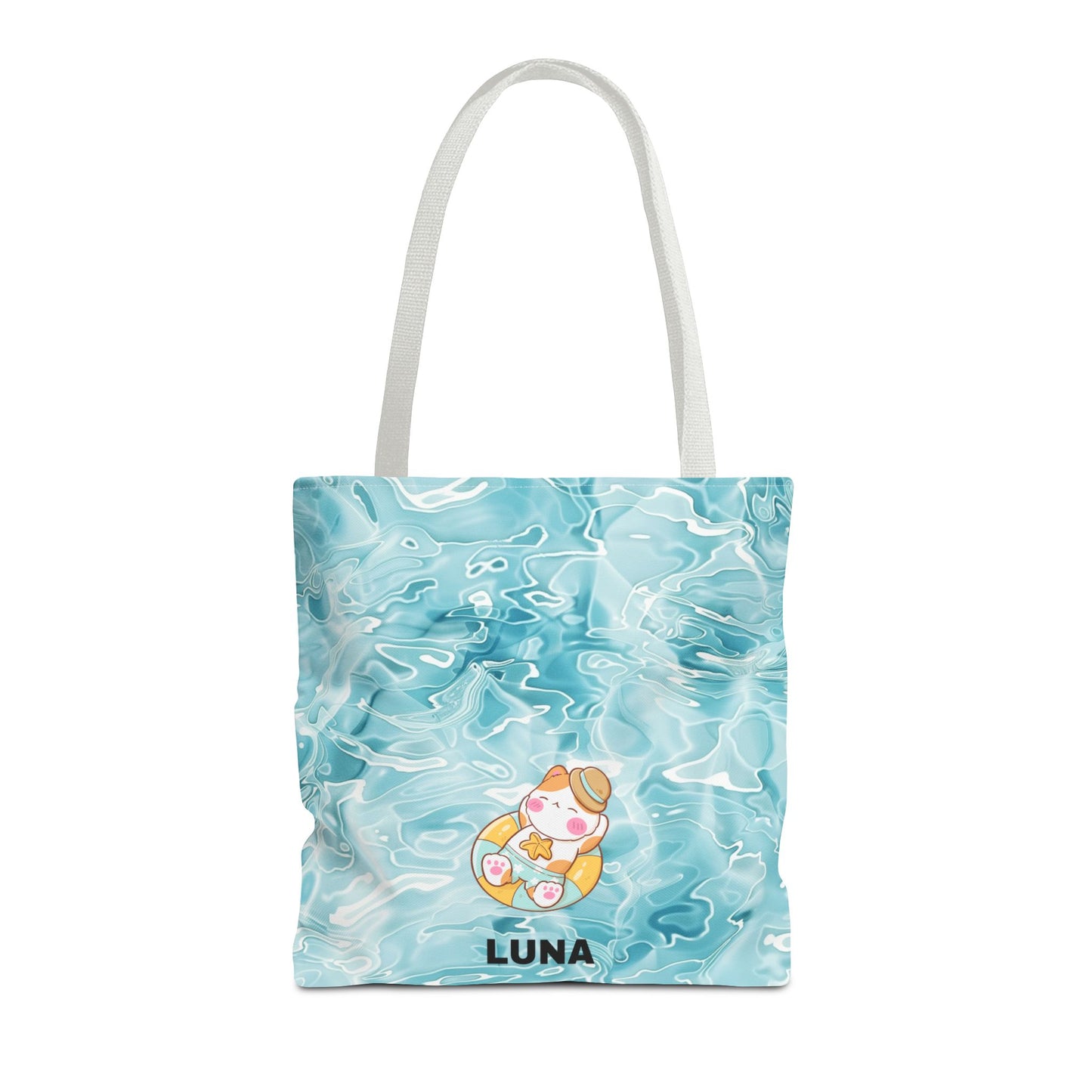 Personalized Name Cute Cat Float Ocean Starry Sky Tote Bag