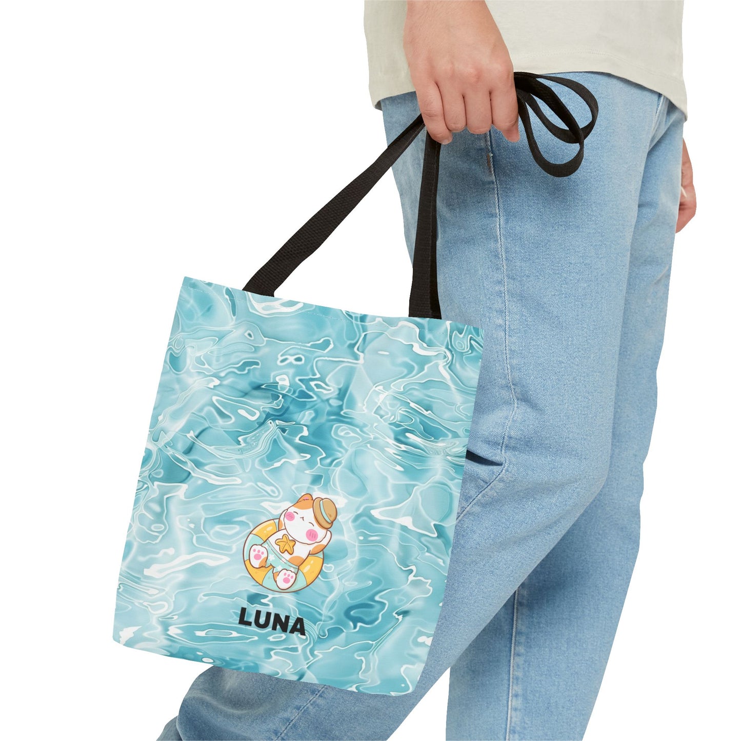 Personalized Name Cute Cat Float Ocean Starry Sky Tote Bag