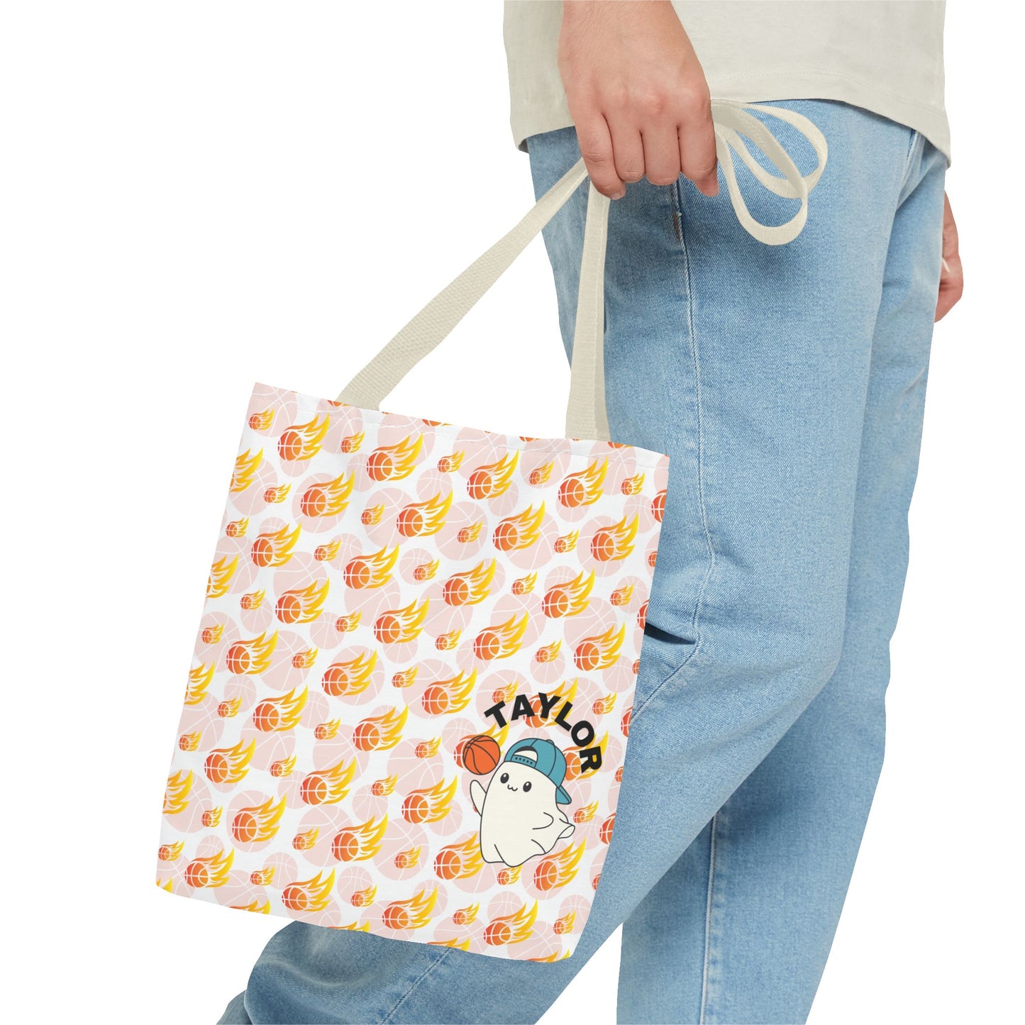 Personalized Cute Baby GH*st Fire basketball ToteBag