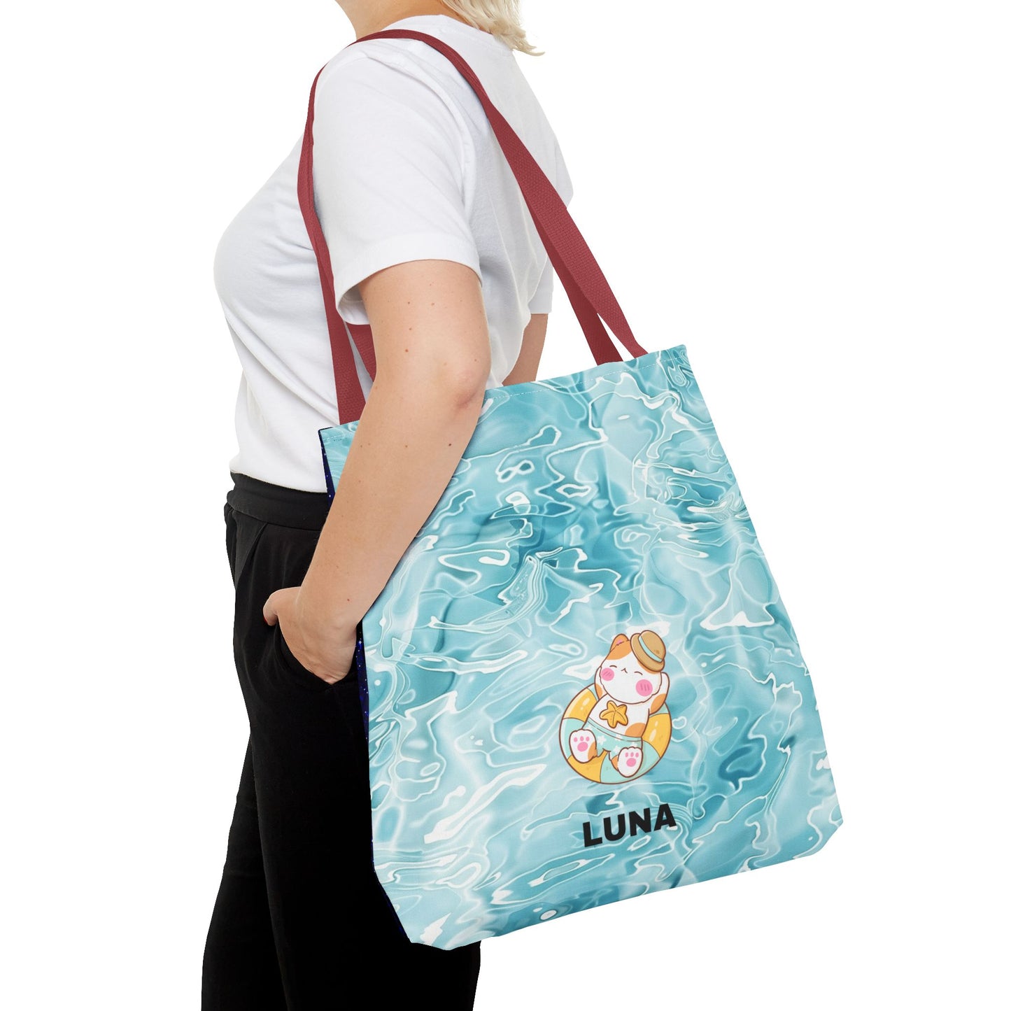 Personalized Name Cute Cat Float Ocean Starry Sky Tote Bag