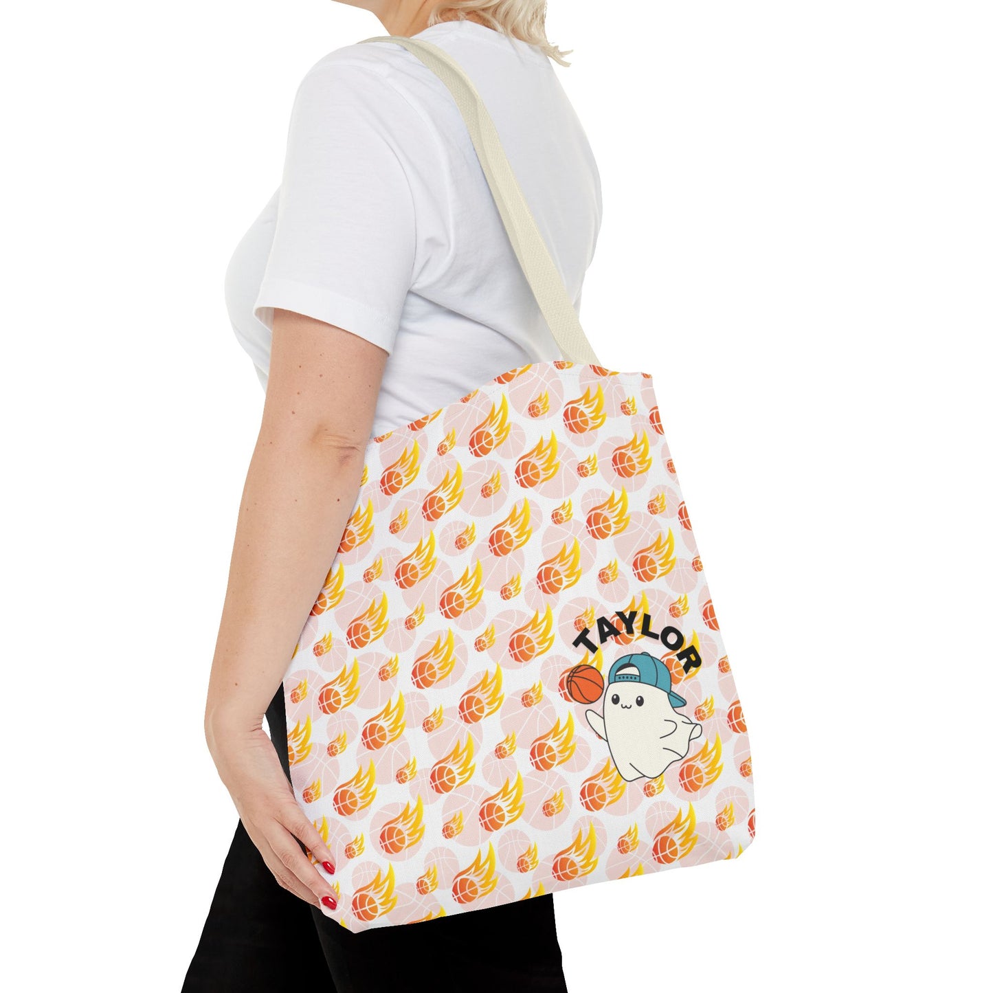 Personalized Cute Baby GH*st Fire basketball ToteBag