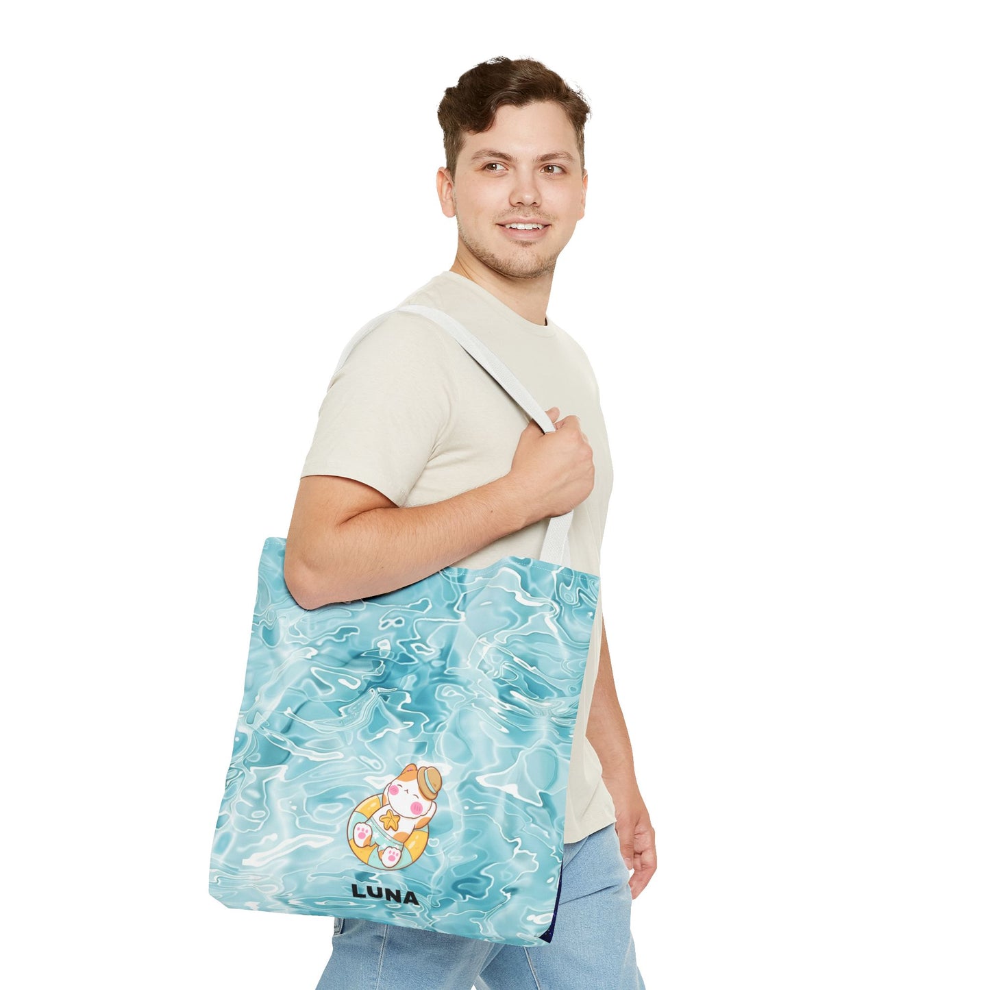 Personalized Name Cute Cat Float Ocean Starry Sky Tote Bag