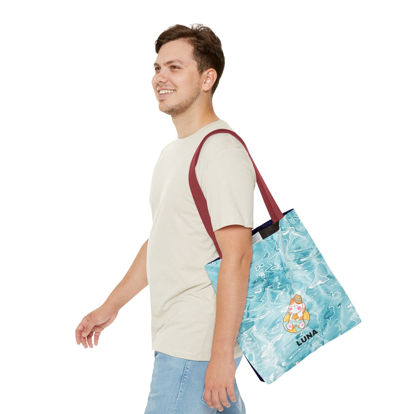Personalized Name Cute Cat Float Ocean Starry Sky Tote Bag