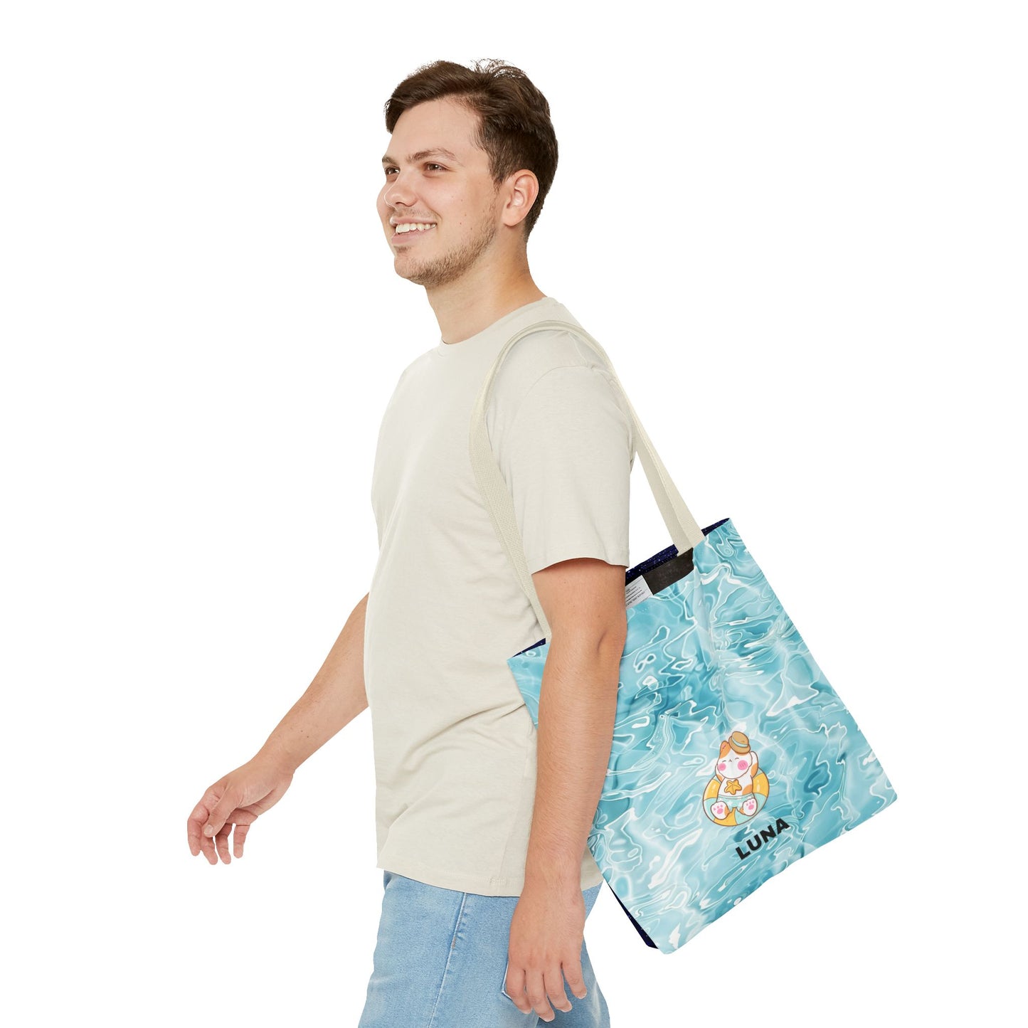 Personalized Name Cute Cat Float Ocean Starry Sky Tote Bag