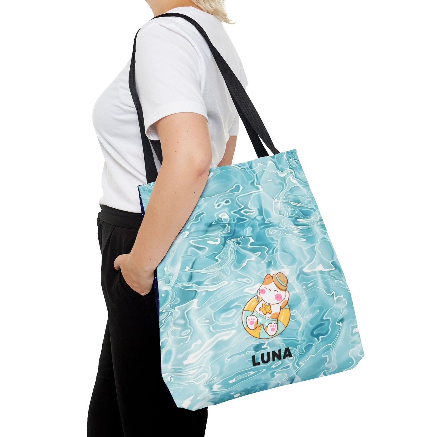 Personalized Name Cute Cat Float Ocean Starry Sky Tote Bag