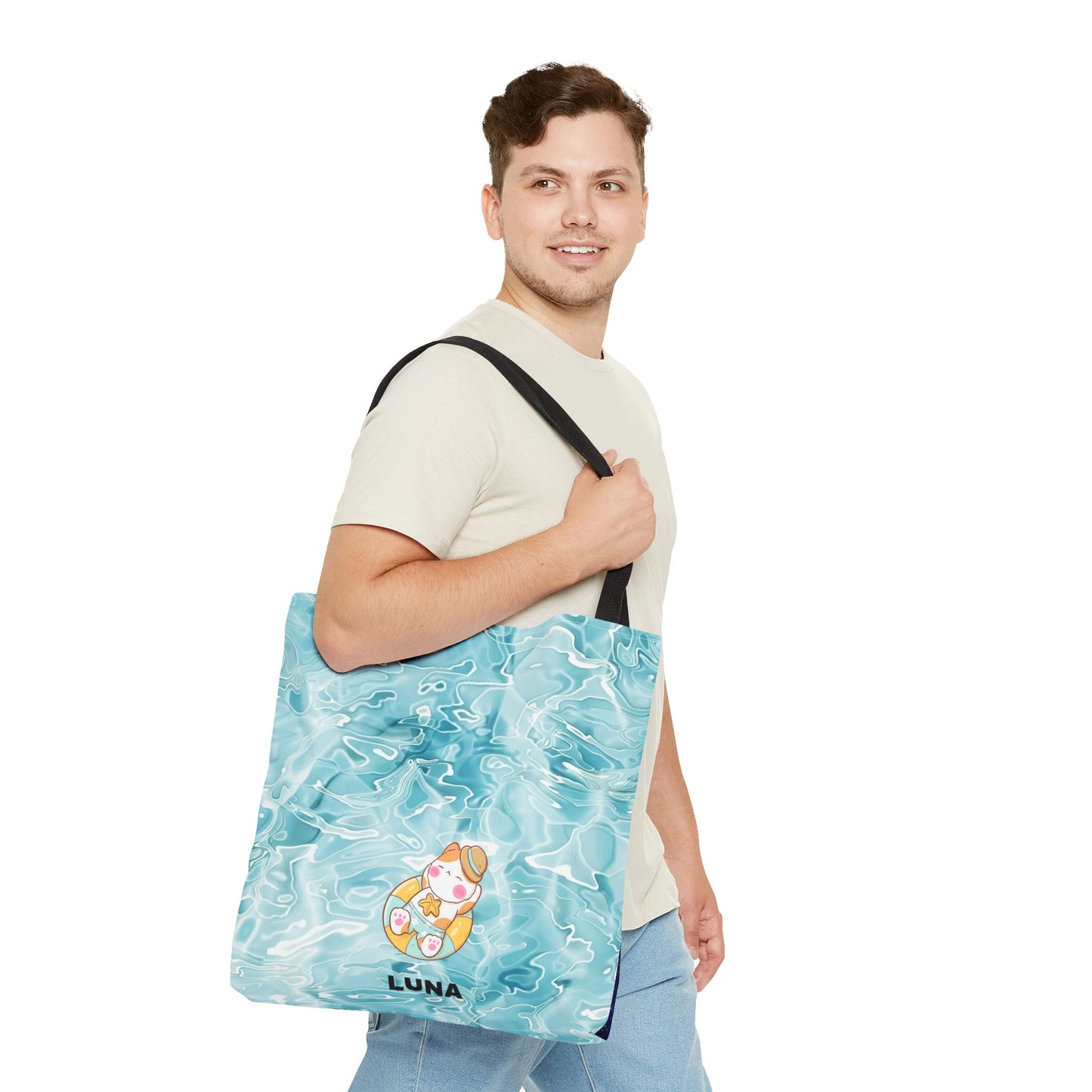 Personalized Name Cute Cat Float Ocean Starry Sky Tote Bag