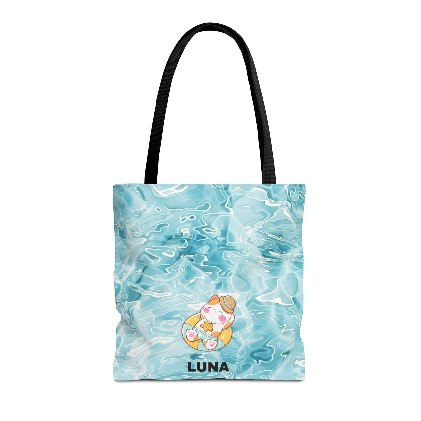 Personalized Name Cute Cat Float Ocean Starry Sky Tote Bag