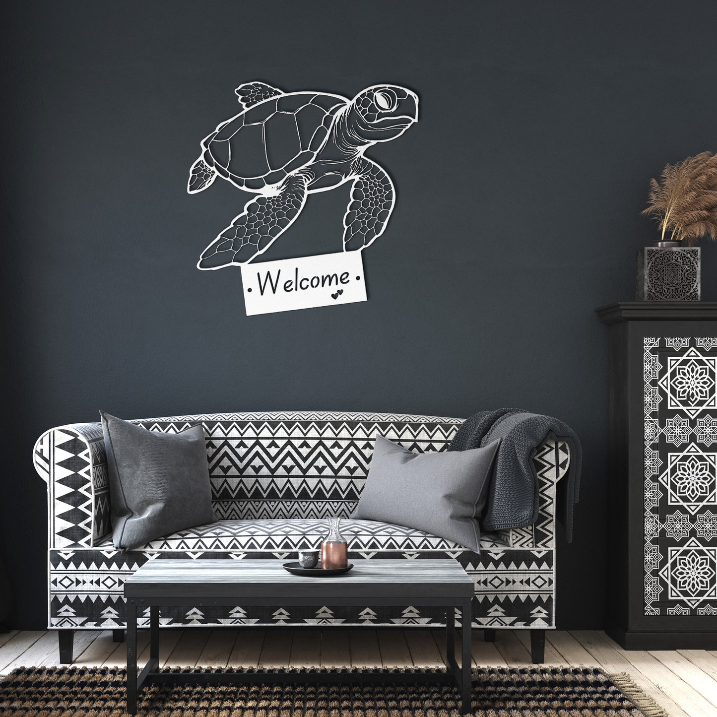 Sea Turtle Welcome Metal Sign Wall Art