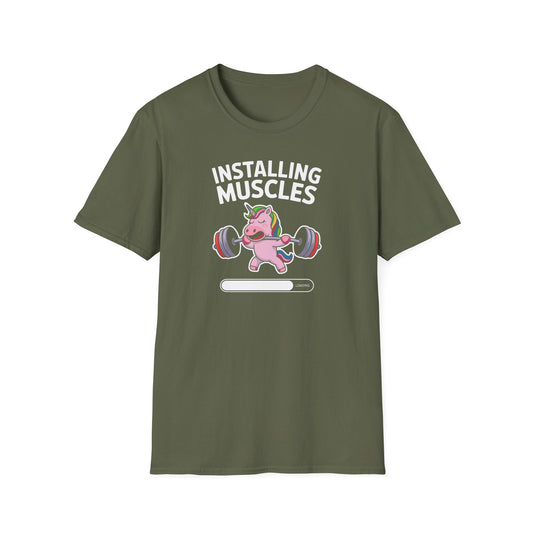 Unicorn Weightlifting 'Installing Muscles' Memes T-Shirt