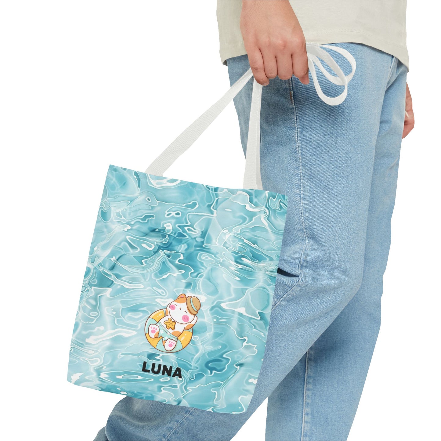 Personalized Name Cute Cat Float Ocean Starry Sky Tote Bag