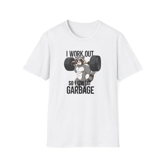 "I Work Out So I Can Eat Garbage" Racoon Weightlift Funny Memes T-Shirt