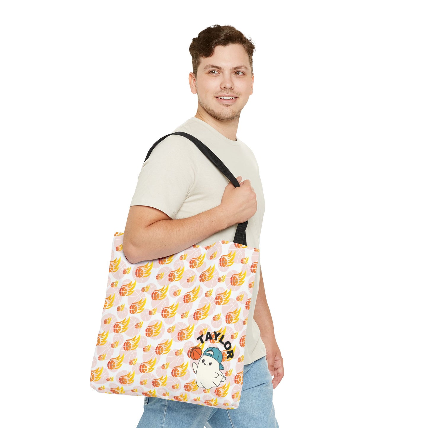 Personalized Cute Baby GH*st Fire basketball ToteBag