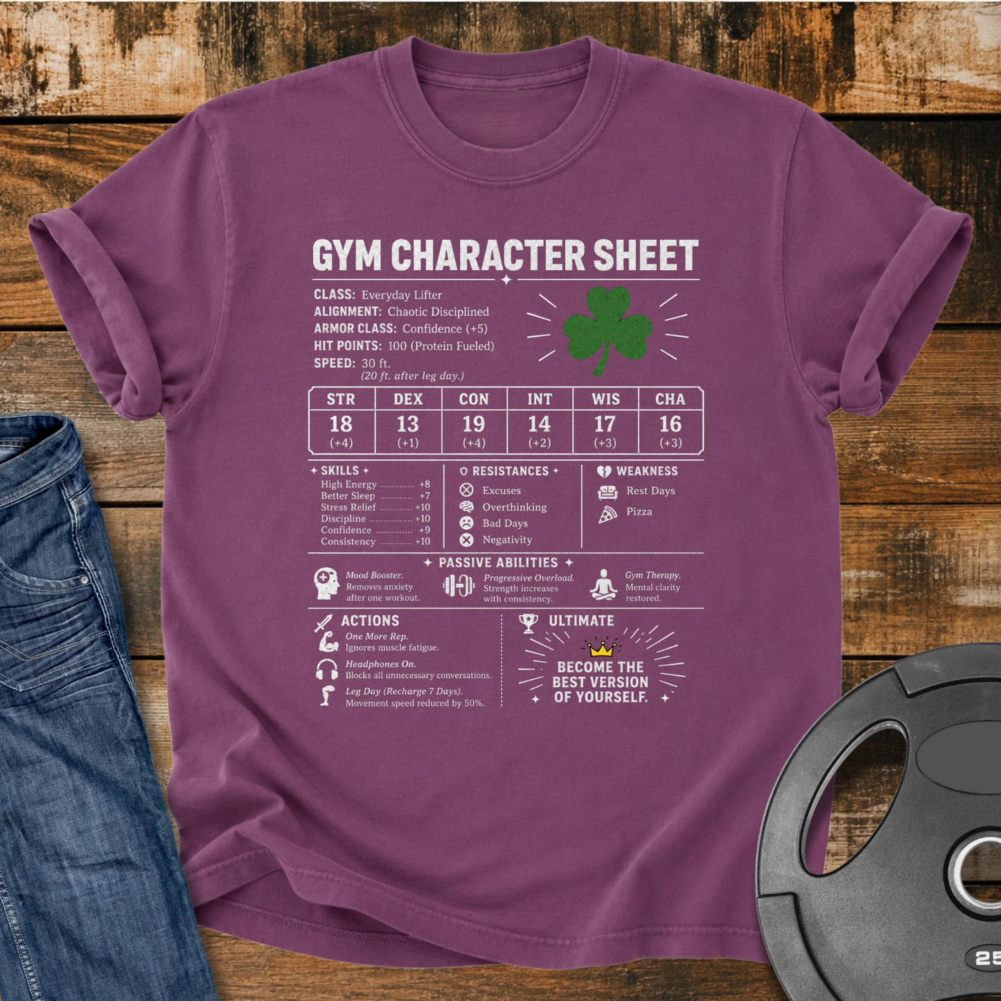 Gym Character Sheet Vintage Wash T-Shirt