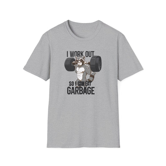 "I Work Out So I Can Eat Garbage" Racoon Weightlift Funny Memes T-Shirt