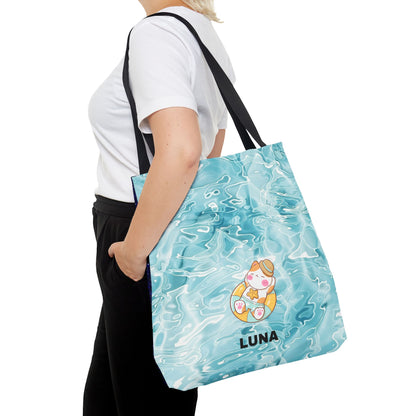 Personalized Name Cute Cat Float Ocean Starry Sky Tote Bag