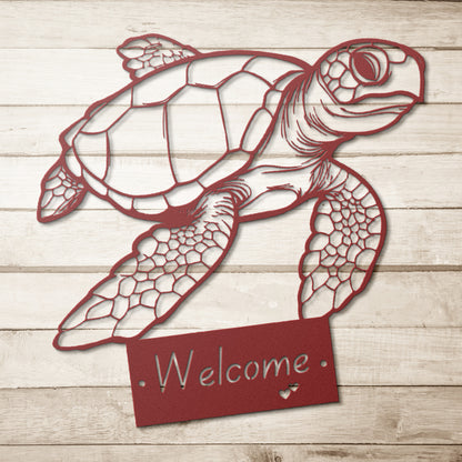 Sea Turtle Welcome Metal Sign Wall Art