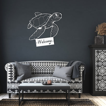 Sea Turtle Welcome Metal Sign Wall Art