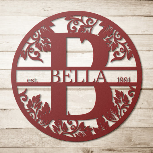 What's your name | Personlised Floral Monogram Split Letter Name Metal Signs Decor
