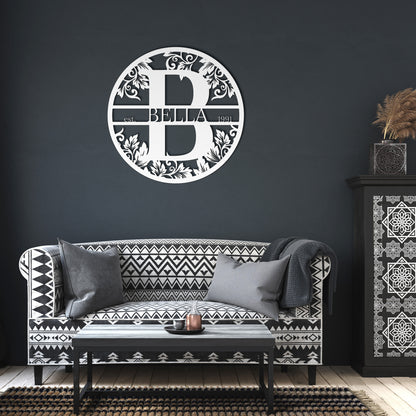What's your name | Personlised Floral Monogram Split Letter Name Metal Signs Decor
